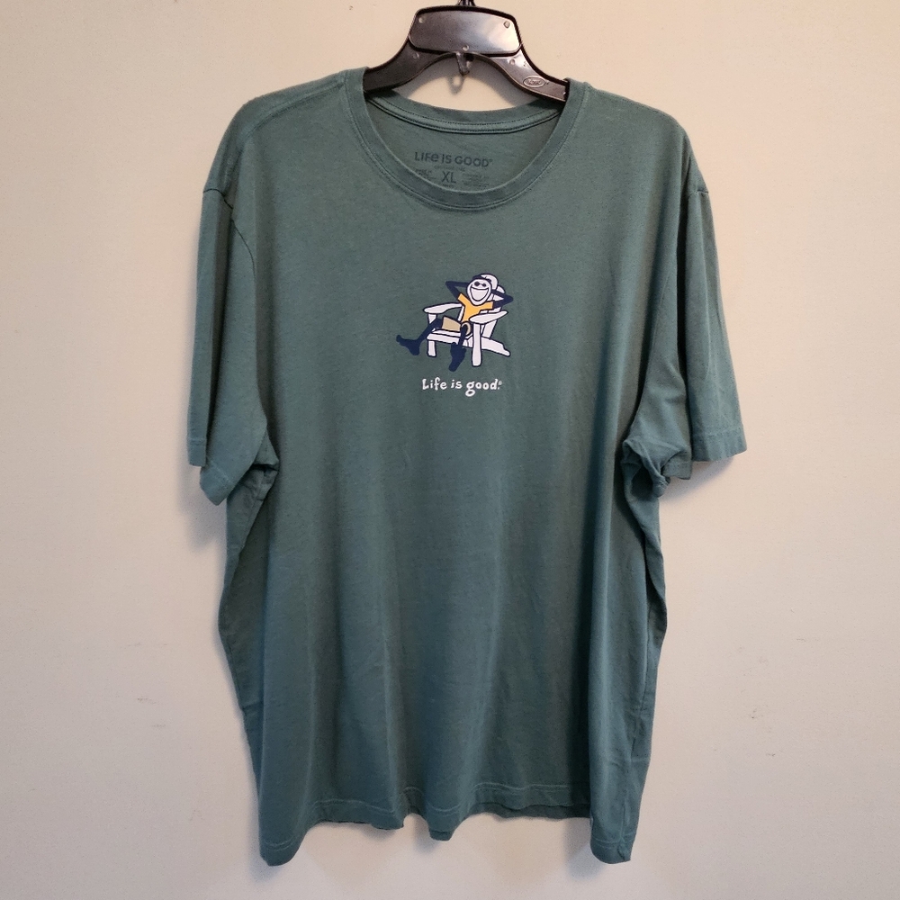 Life is Good T-shirt Men Sz L Jake Adirondack Chair Crusher Tee Green